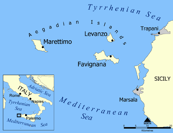 Kartagina - mapy - Aegadian_Islands_map. Archipelag Egadzki.png