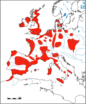 Epoka chalkolityc... - Rozprzestrzenienie się kultury pucharów dzwonowat... w zachodniej Europie. Carte-Europe-campaniforme.jpg