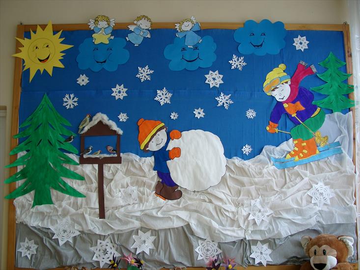 dekoracja sali przedszkolnej - dekoracje-zima.JPG