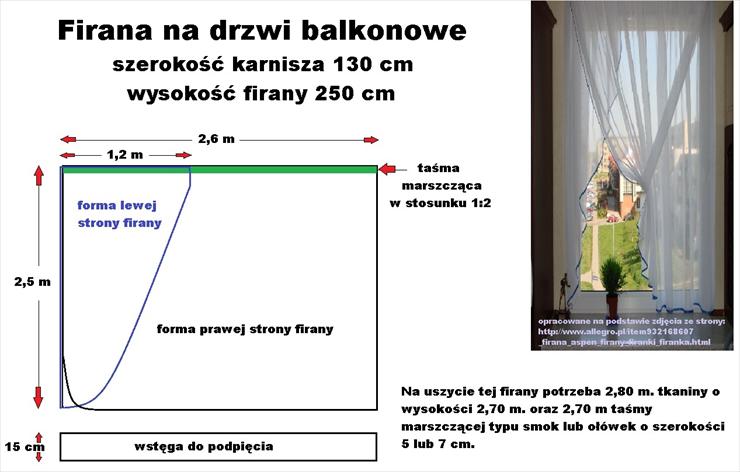 Jak uszyć lambrekiny, firany i łuki - schematy - Firana na drzwi balkonowe szer.130 cm wys. 250 cm.jpg