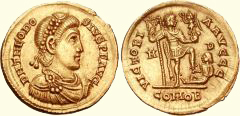 Rzym starożytny - imperium i chrześcijaństwo - obrazy - moneta_teodozjusza. Solid Teodozjusza.jpg
