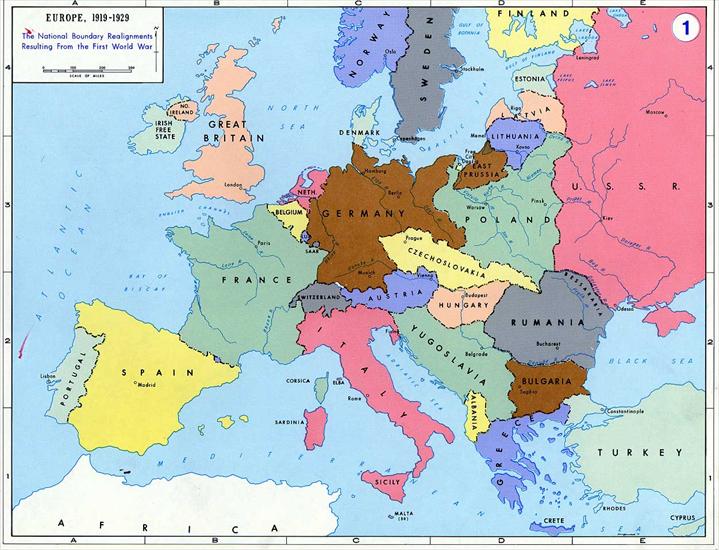 wojskowe mapy II W.Ś. Europa - 001. WW2_National Realignments from World War I 1919-1929.jpg