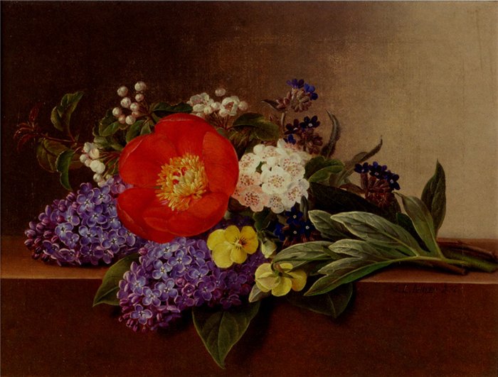 Jensen Johan Laurentz - Lilacs, Violets, Pansies, Hawthorn Cuttings, And Peonies On ....jpg