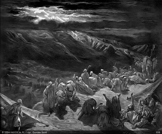 Grafiki Gustawa Dor do Biblii Jakuba Wujka - 038 Nadanie zakonu na Górze Sinai 2 Mojż. 19,16.jpg