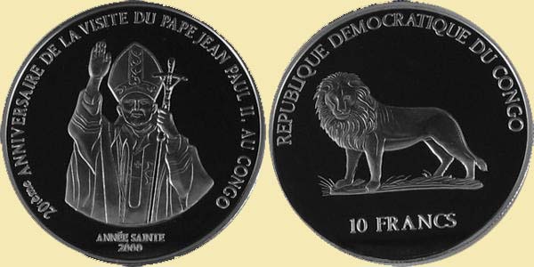 Monety Kolekcjonerskie - kongo2000jp2pozdrawia10frankow.JPG